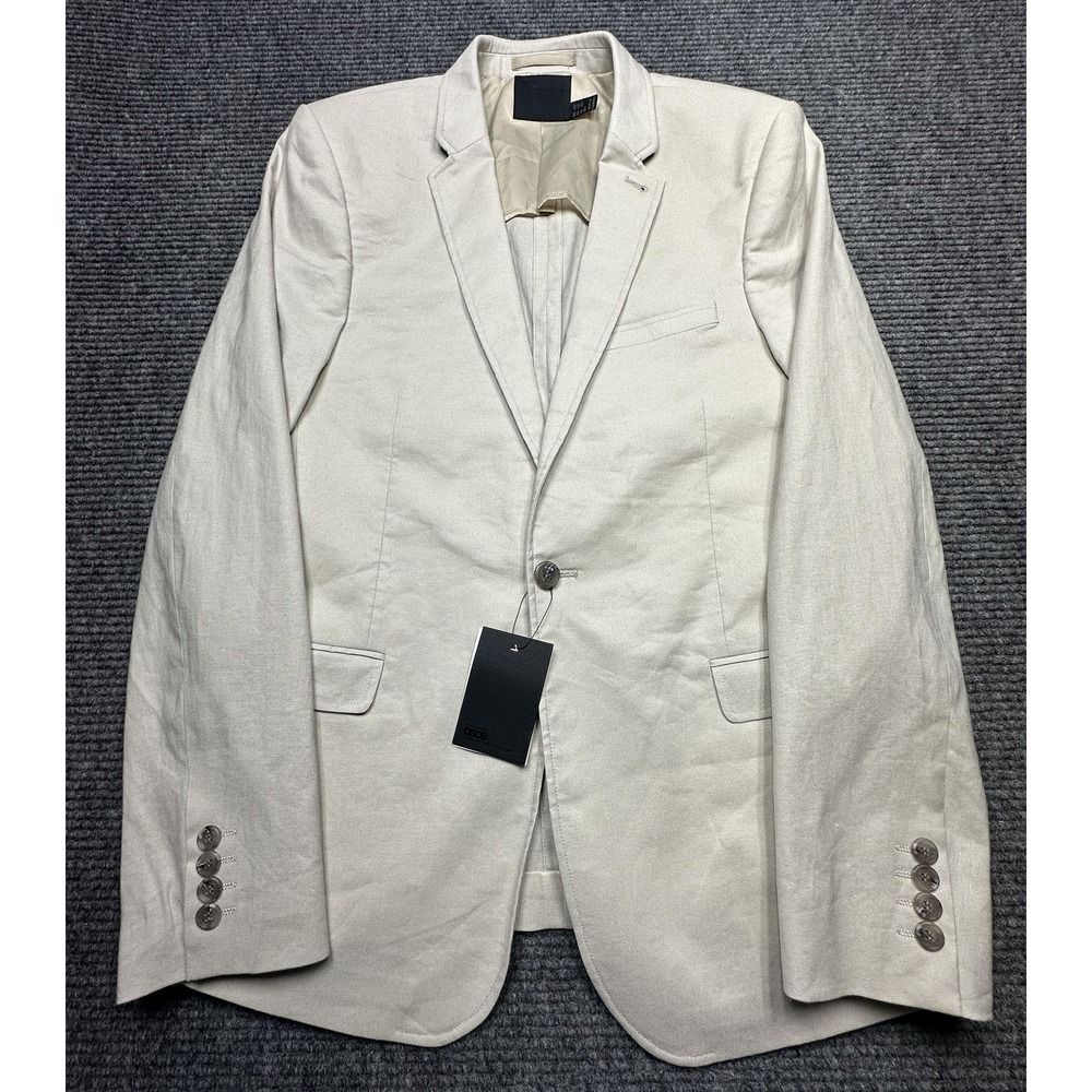 New ASOS Blazer Mens 42 Beige Linen Look One Button Sport Coat Jacket Modern Fit